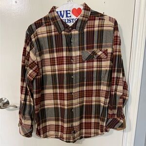 Legendary Whitetails Plaid Button-Down Shirt in Cream, Burgundy and Gray